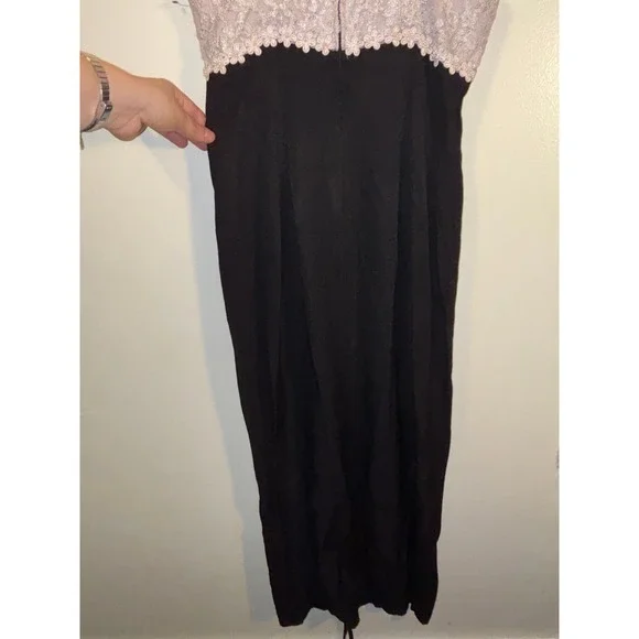 Vintage Lace Bodice Maxi Dress Sz S Floral Black Slit Whimsygoth HoCo Prom 90s - Picture 11 of 14